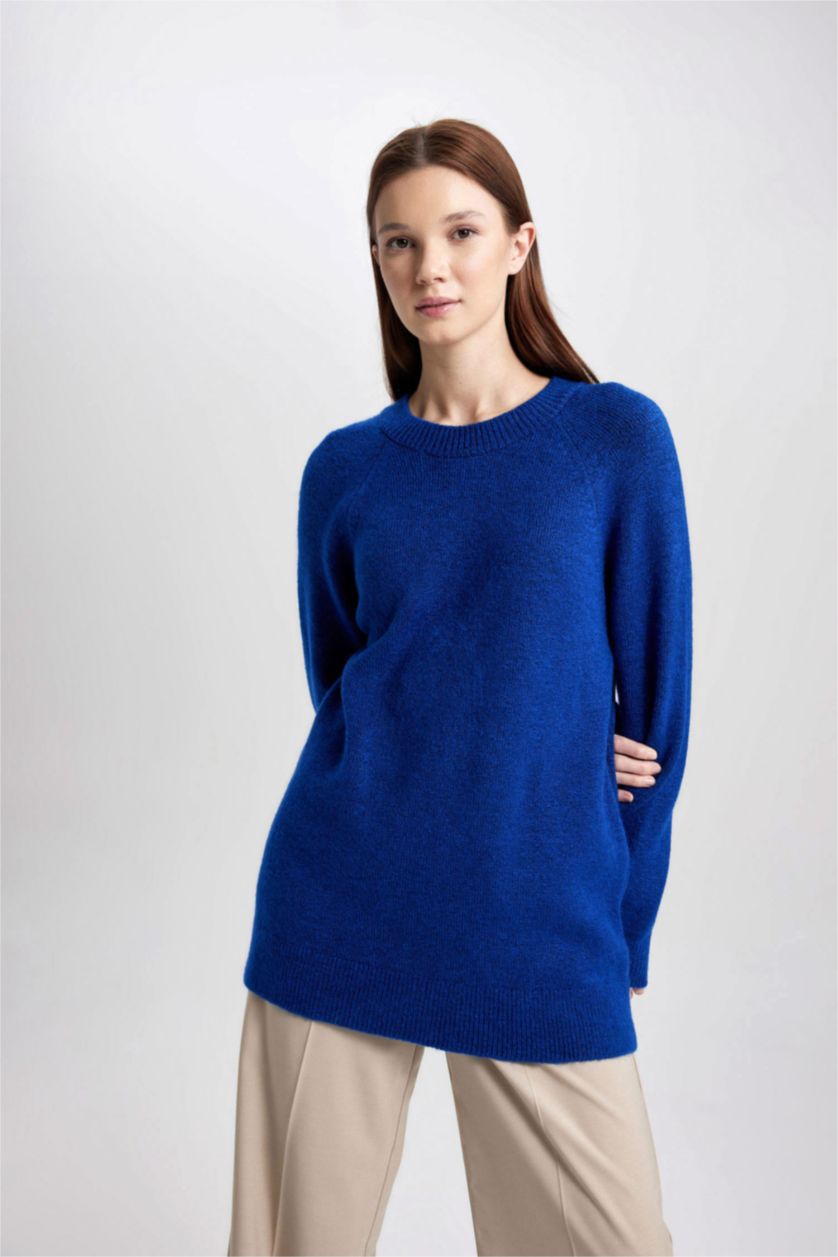 WOMAN Sax Regular Fit Crew Neck Basic Knitted Pullover Tunic