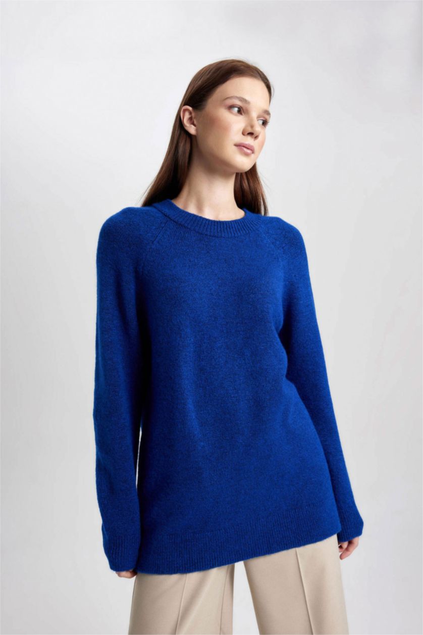WOMAN Sax Regular Fit Crew Neck Basic Knitted Pullover Tunic