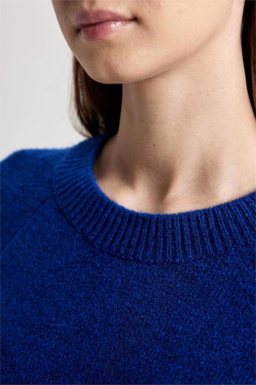 WOMAN Sax Regular Fit Crew Neck Basic Knitted Pullover Tunic