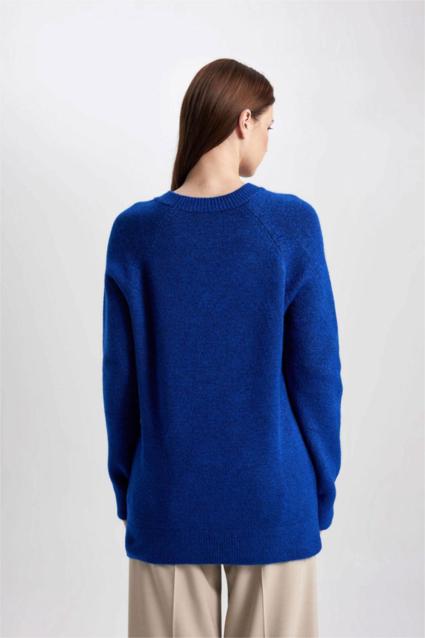 WOMAN Sax Regular Fit Crew Neck Basic Knitted Pullover Tunic