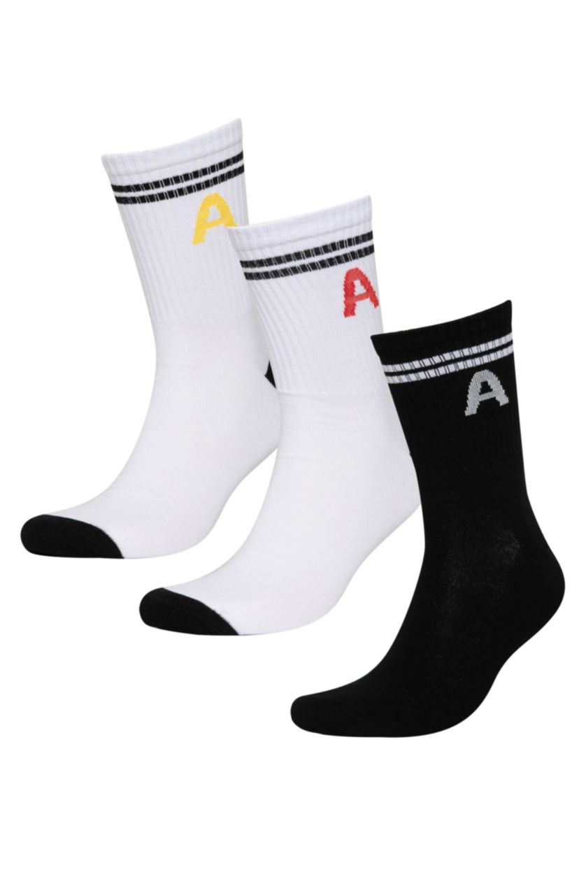 MAN MIXED Man Character Printed 3 Piece Cotton Long Socks