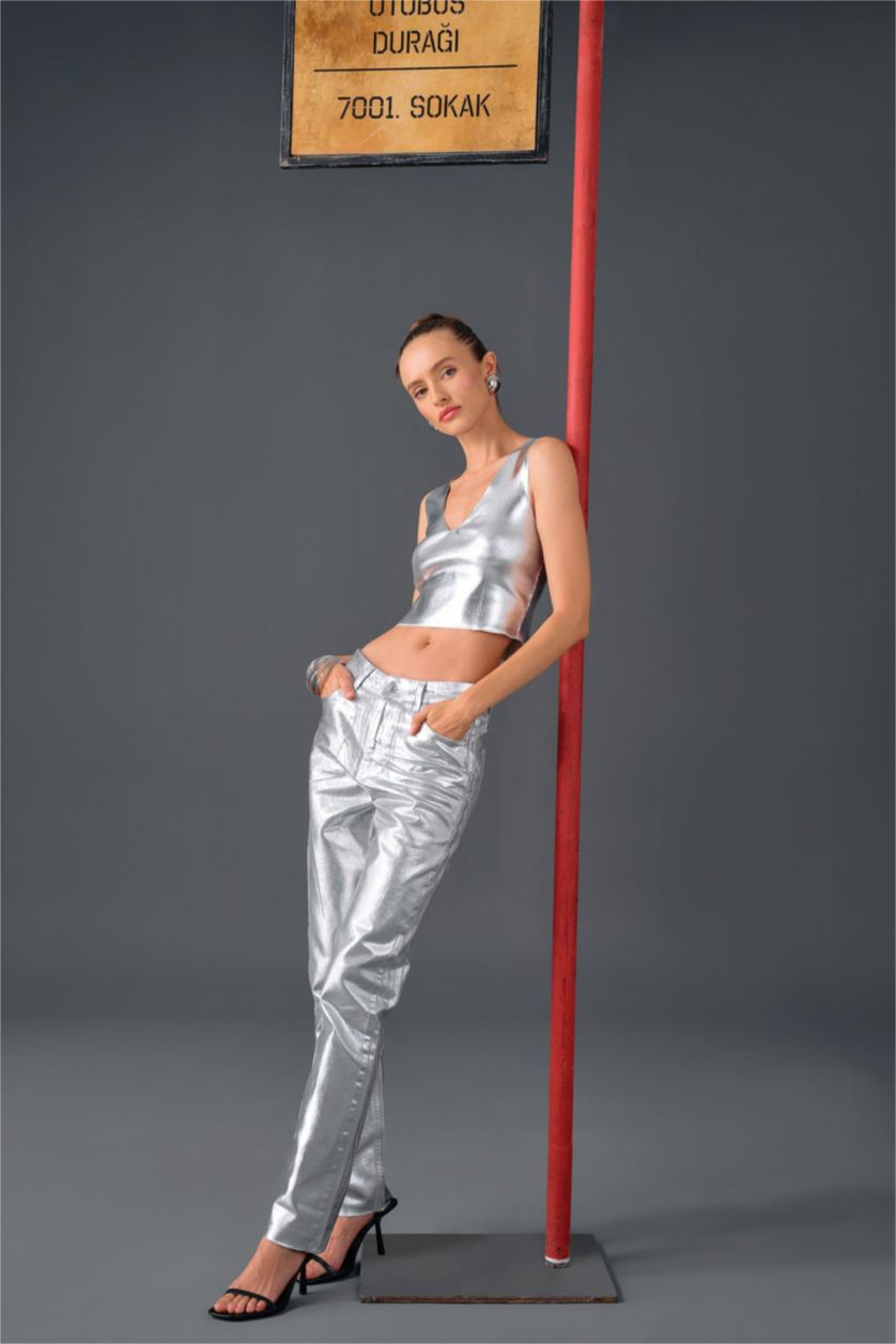 حريمي رمادي بنطلون جينز قصة مستقيمة