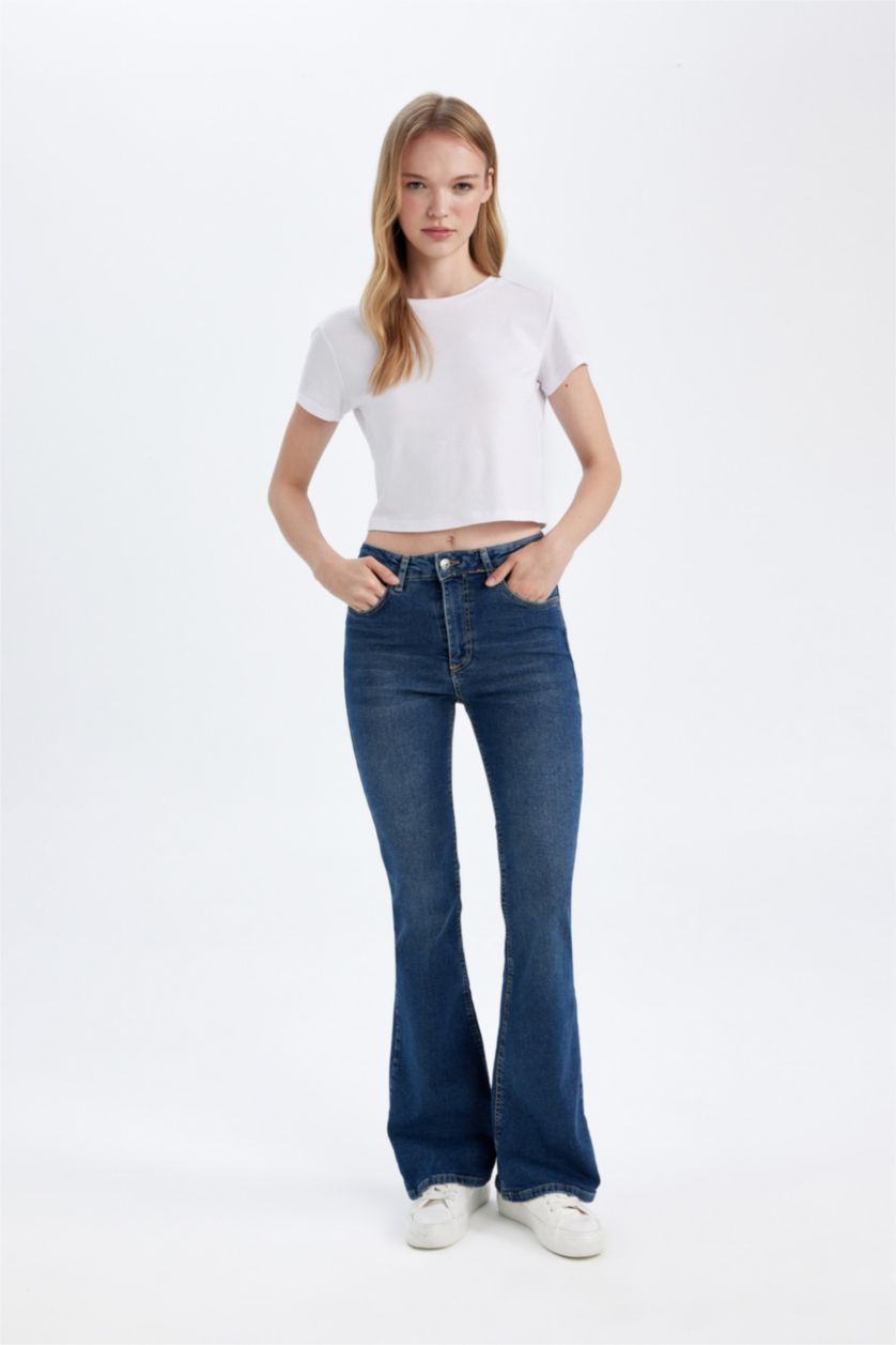WOMAN Dark Blue Mia Flare Fit Normal Waist Flare Leg Long Jeans