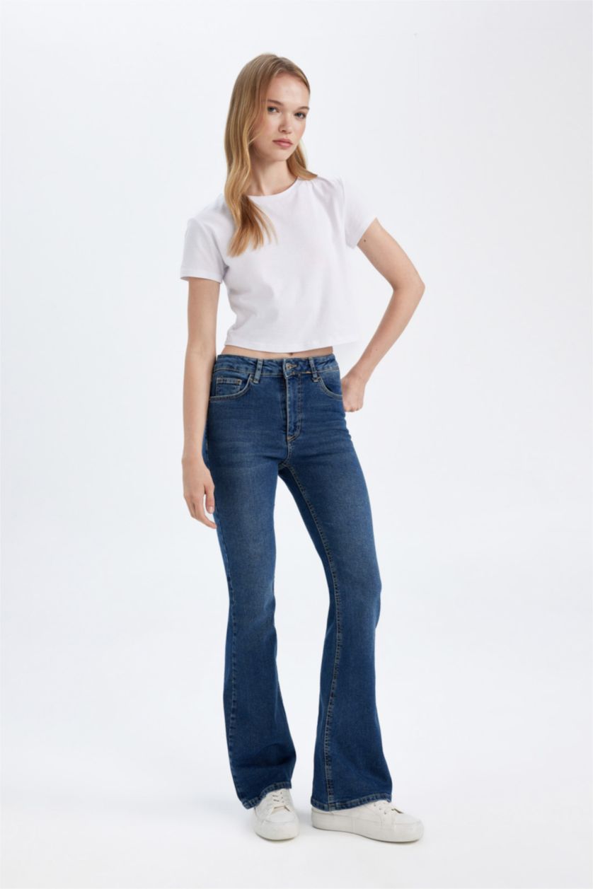 WOMAN Dark Blue Mia Flare Fit Normal Waist Flare Leg Long Jeans