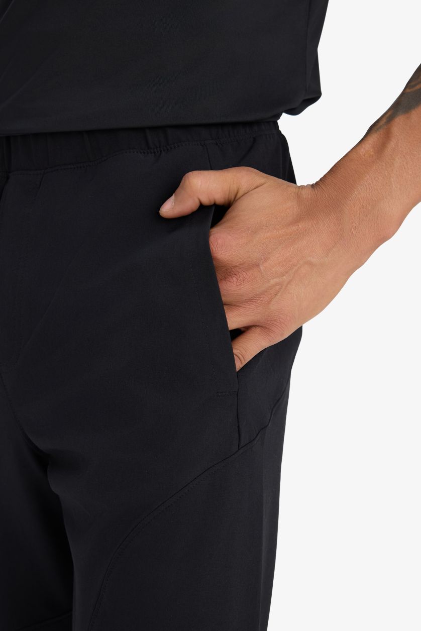 Erkek Siyah Esnek Kumaş Sporcu Jogger Eşofman Altı Slim Fit Dar Kesim Dokuma Üç Cepli Fermuarlı Paça