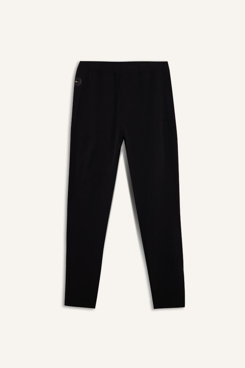 Erkek Siyah Esnek Kumaş Sporcu Jogger Eşofman Altı Slim Fit Dar Kesim Dokuma Üç Cepli Fermuarlı Paça