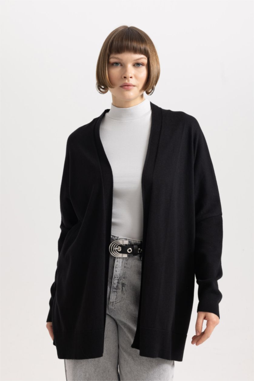 WOMAN Black Regular Fit V-Neck Cardigan