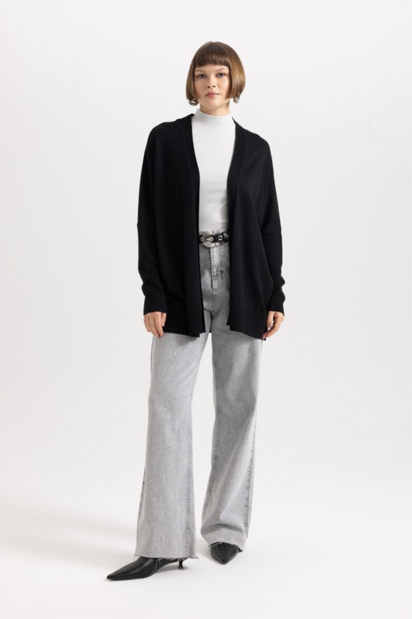 WOMAN Black Regular Fit V-Neck Cardigan