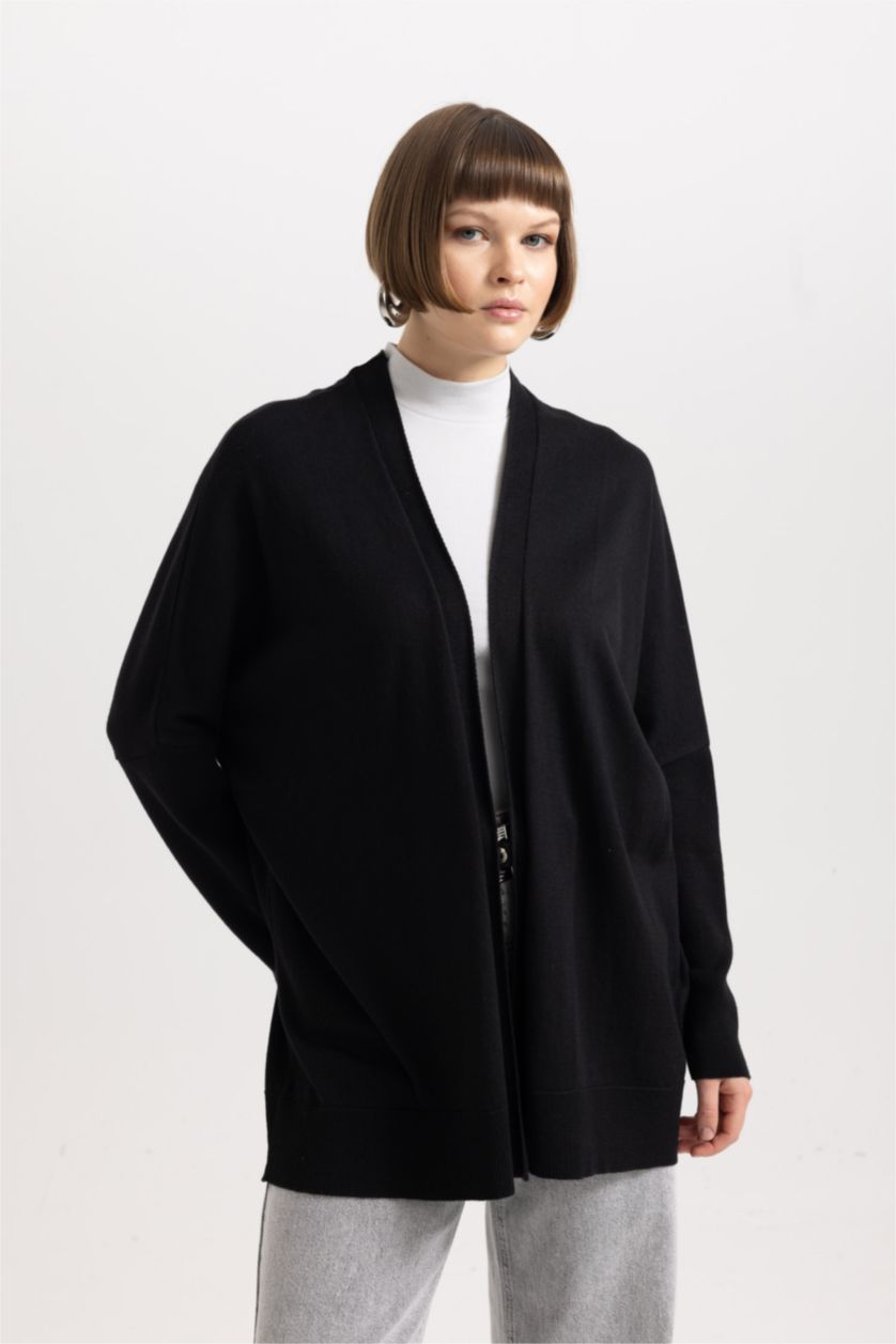 WOMAN Black Regular Fit V-Neck Cardigan