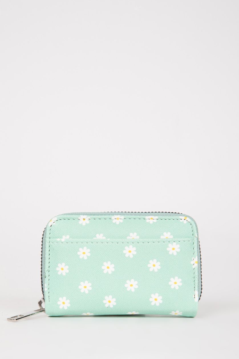 Kadın Yeşil Kadın Çiçek Desenli Suni Deri Cüzdan