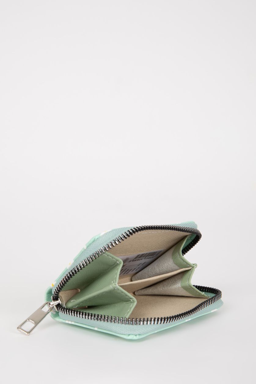Kadın Yeşil Kadın Çiçek Desenli Suni Deri Cüzdan