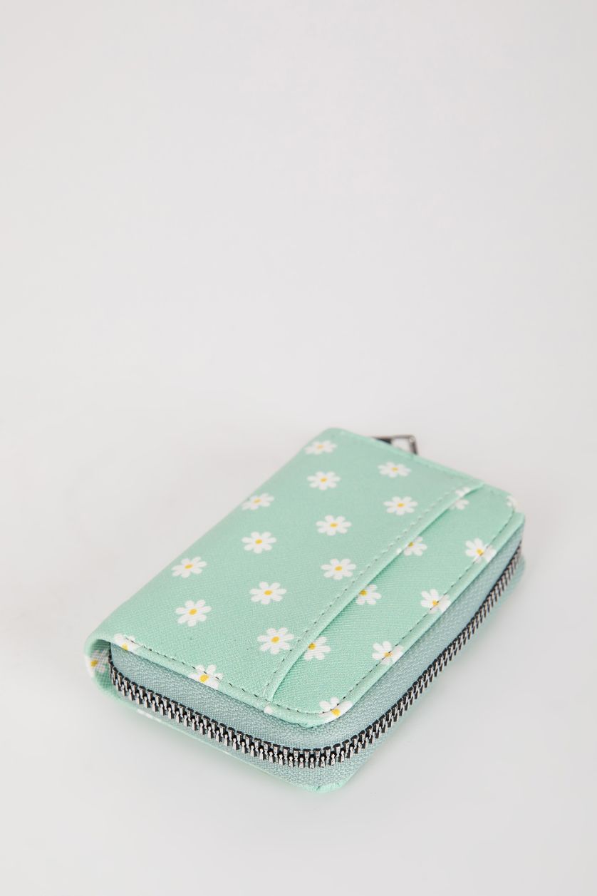 Kadın Yeşil Kadın Çiçek Desenli Suni Deri Cüzdan