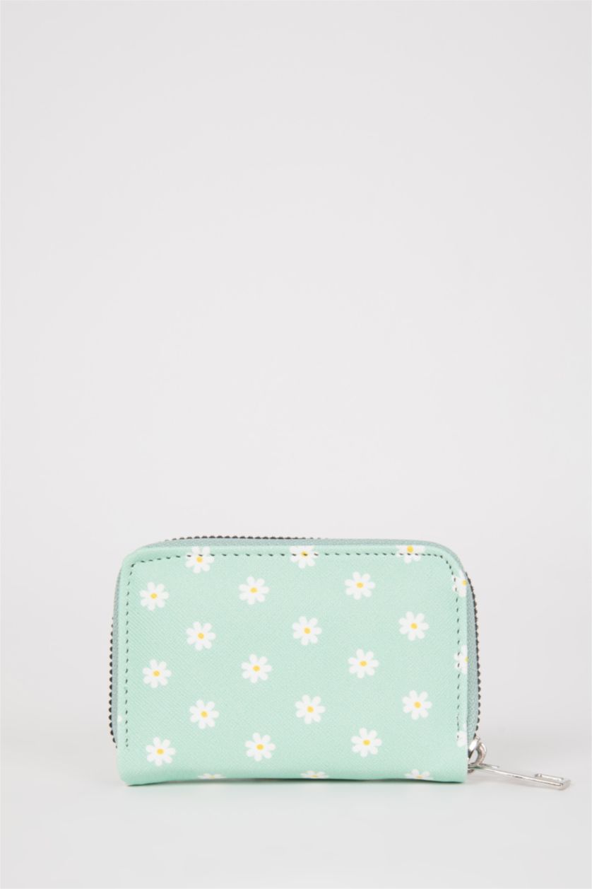 Kadın Yeşil Kadın Çiçek Desenli Suni Deri Cüzdan