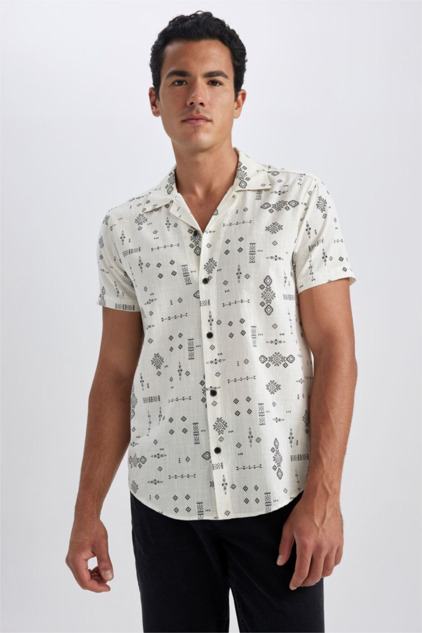 HOMME Blanc Chemise Coupe Slim À Manches Courtes
