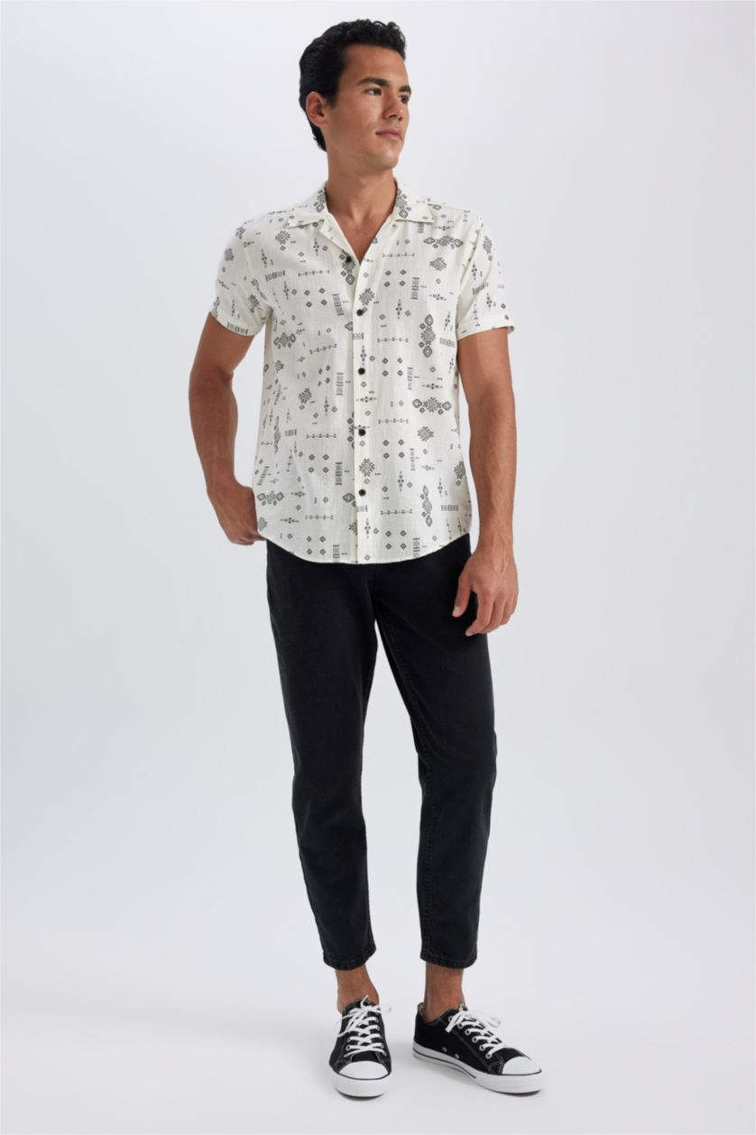 HOMME Blanc Chemise Coupe Slim À Manches Courtes