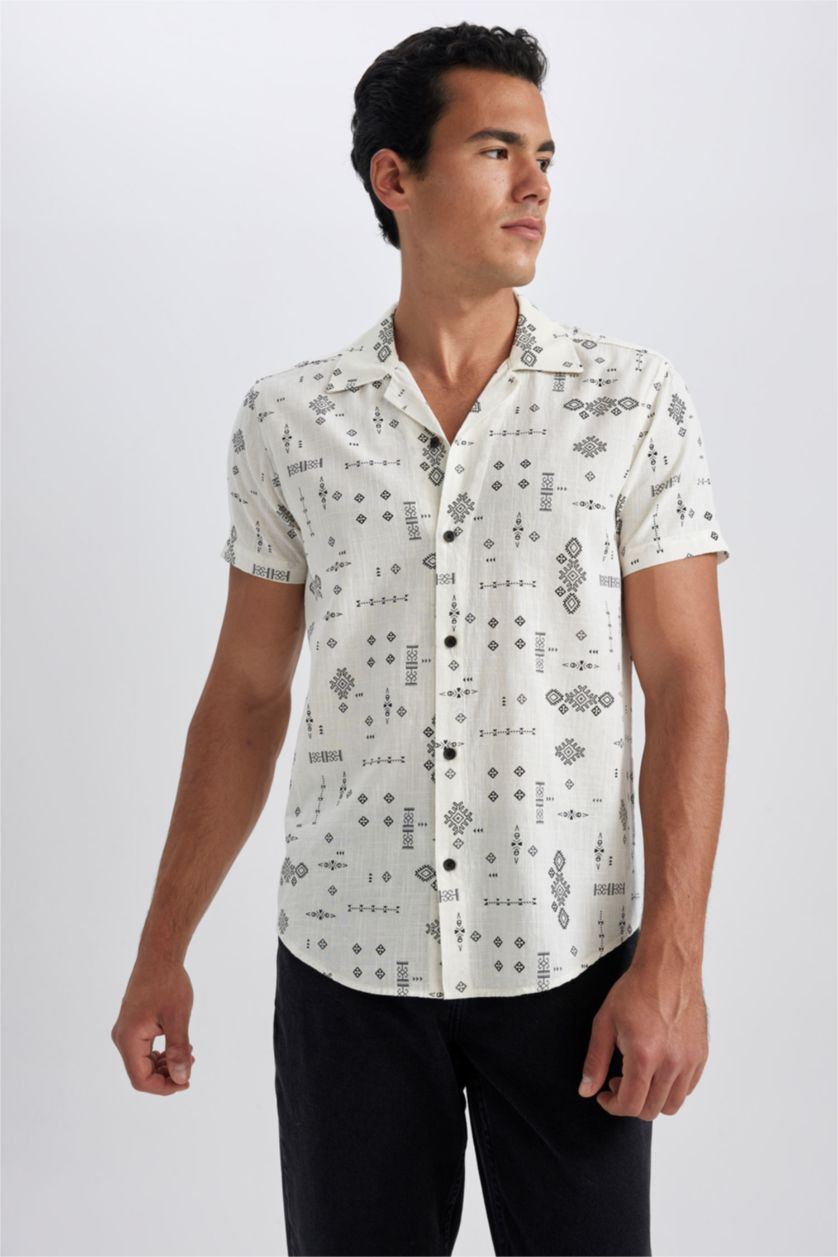 HOMME Blanc Chemise Coupe Slim À Manches Courtes