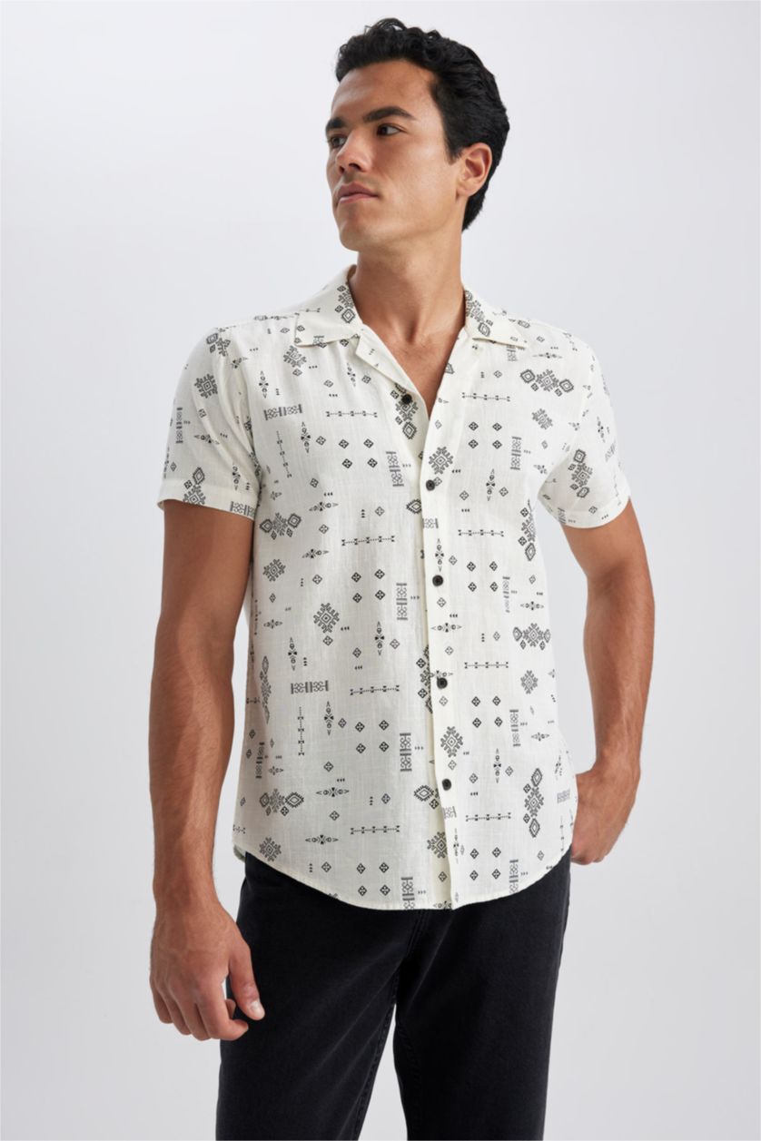 HOMME Blanc Chemise Coupe Slim À Manches Courtes