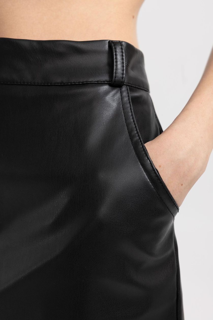 WOMAN Black A Cut Faux Leather Mini Skirt