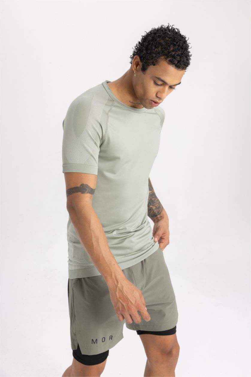 Man Green DeFactoFit Slim Fit Crew Neck T-Shirt