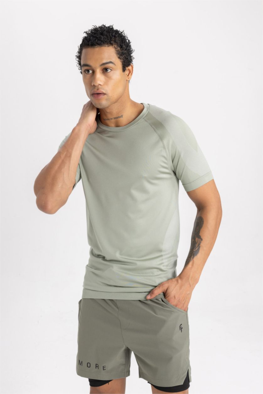 Man Green DeFactoFit Slim Fit Crew Neck T-Shirt