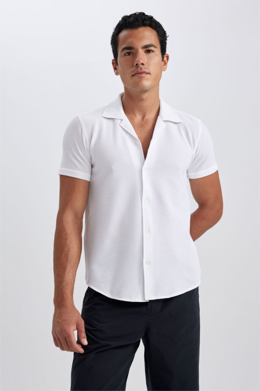HOMME Blanc Chemise Coupe Slim À Manches Courtes