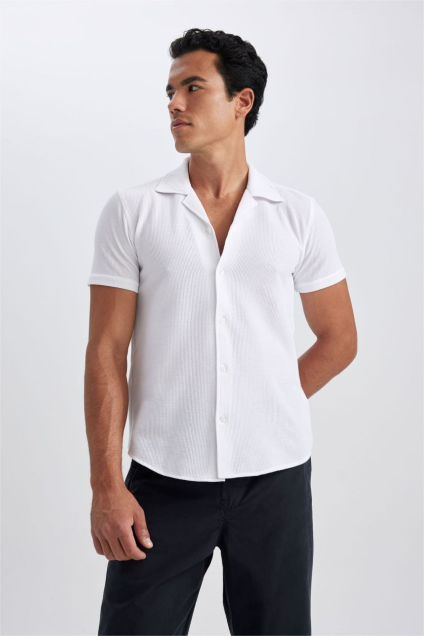 HOMME Blanc Chemise Coupe Slim À Manches Courtes