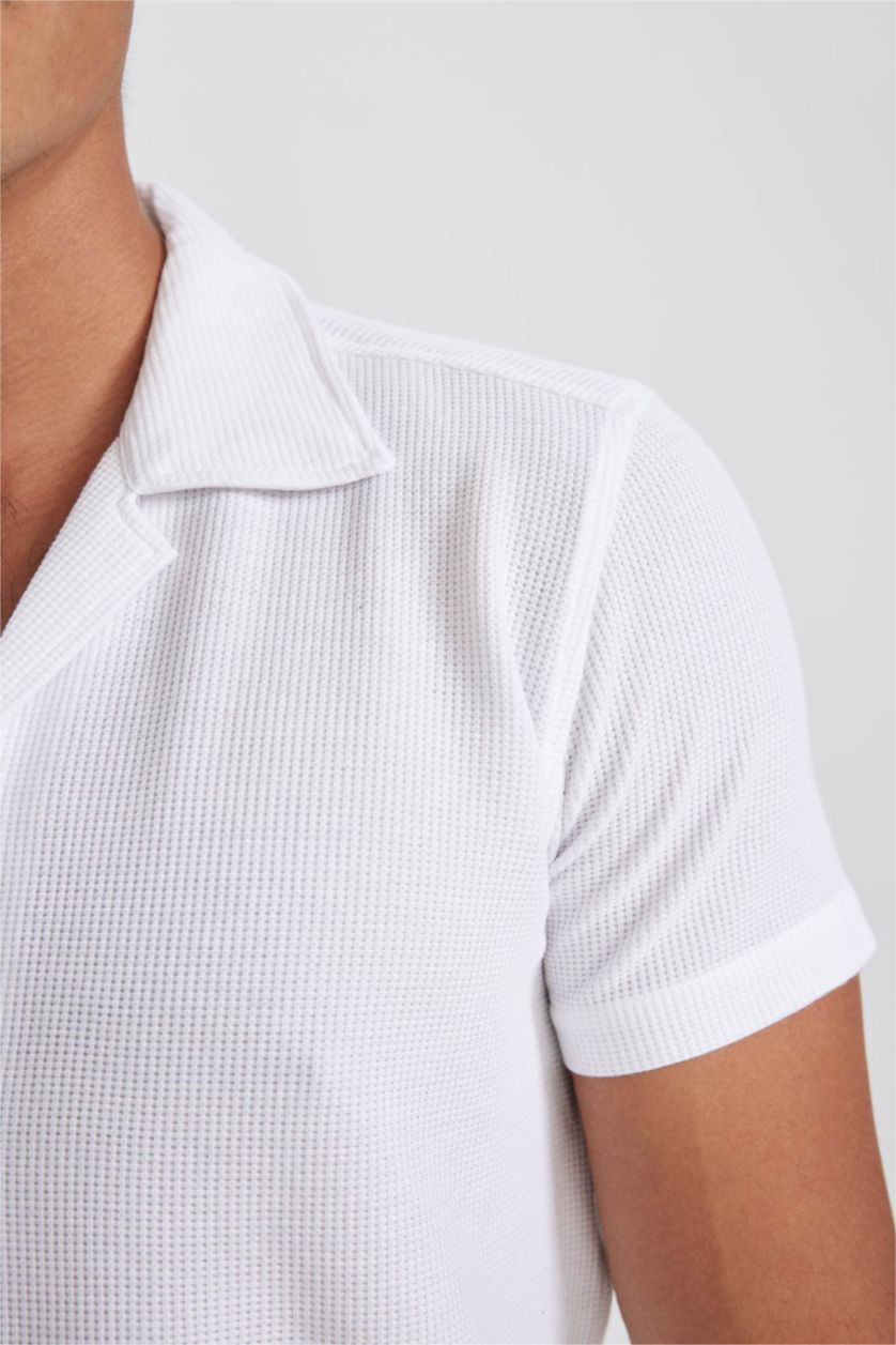 HOMME Blanc Chemise Coupe Slim À Manches Courtes