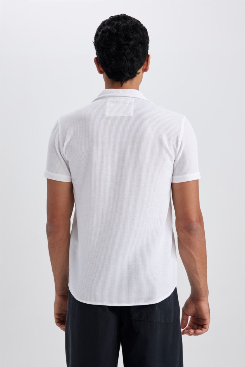 HOMME Blanc Chemise Coupe Slim À Manches Courtes