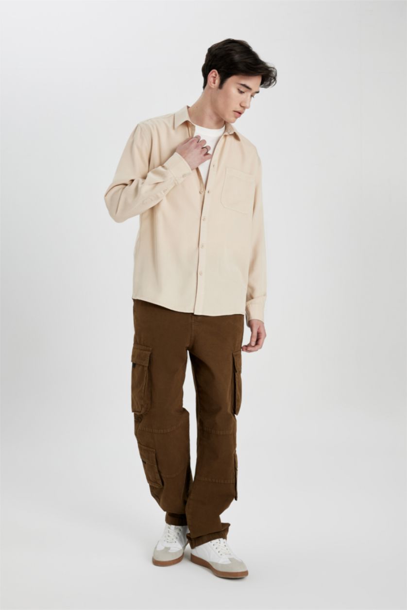 رجال بيج قميص ردن طويل ايوسل قصة عادية