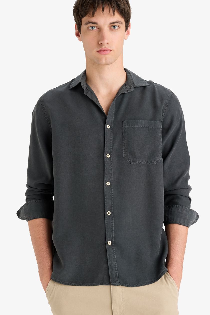 MAN Anthracite Regular Fit Basic Tencel Long Sleeve Shirt