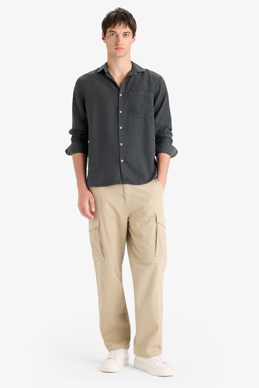 MAN Anthracite Regular Fit Basic Tencel Long Sleeve Shirt