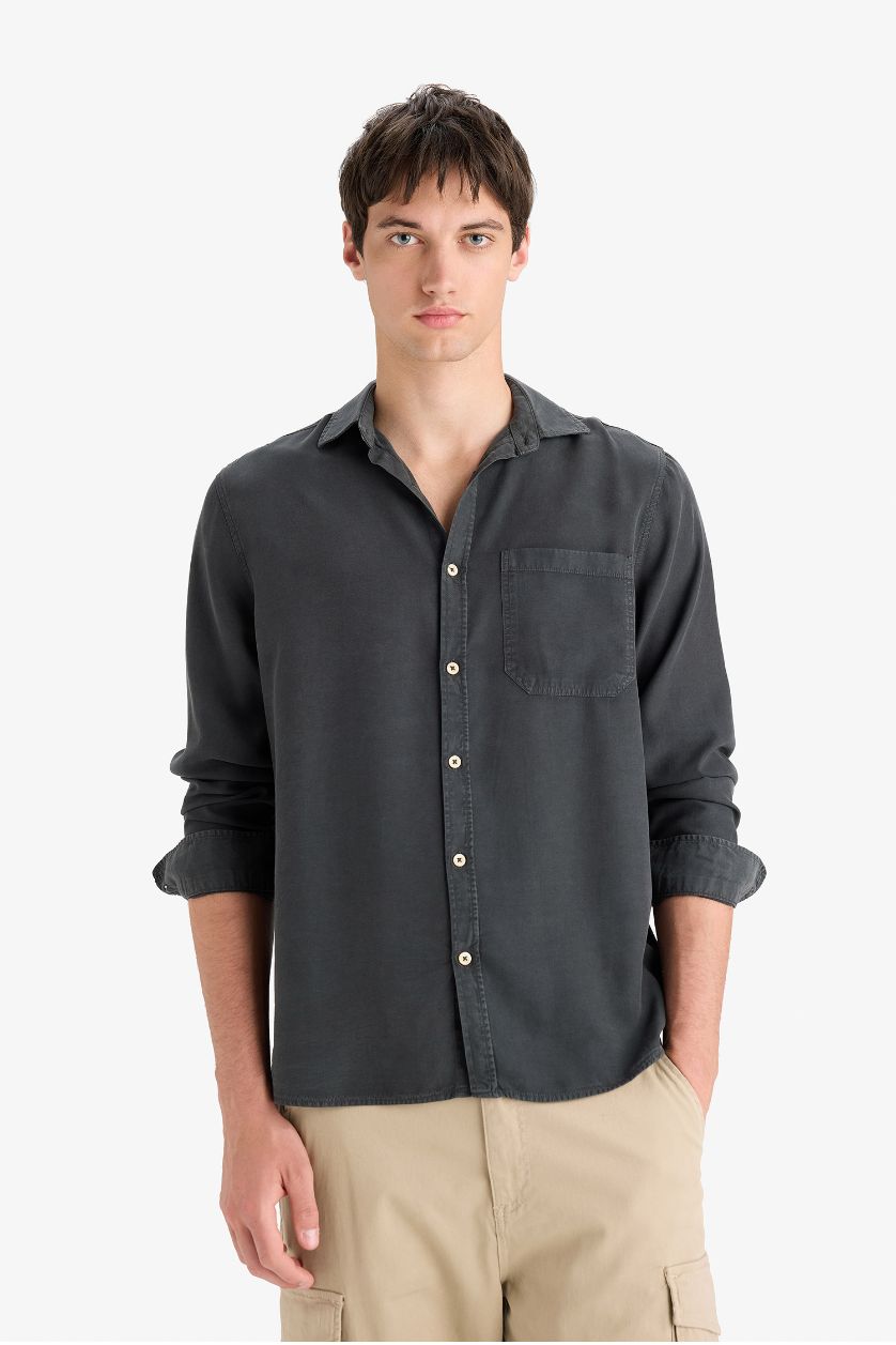MAN Anthracite Regular Fit Basic Tencel Long Sleeve Shirt