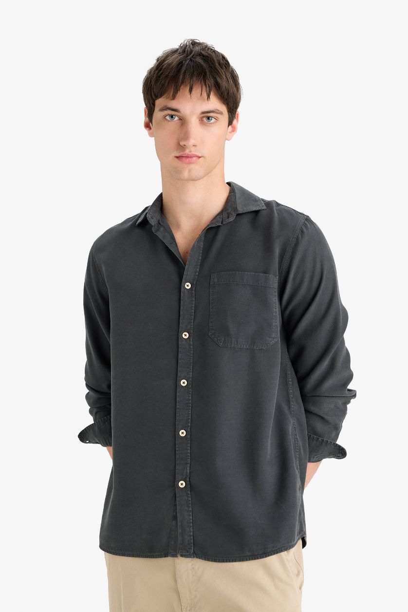 MAN Anthracite Regular Fit Basic Tencel Long Sleeve Shirt