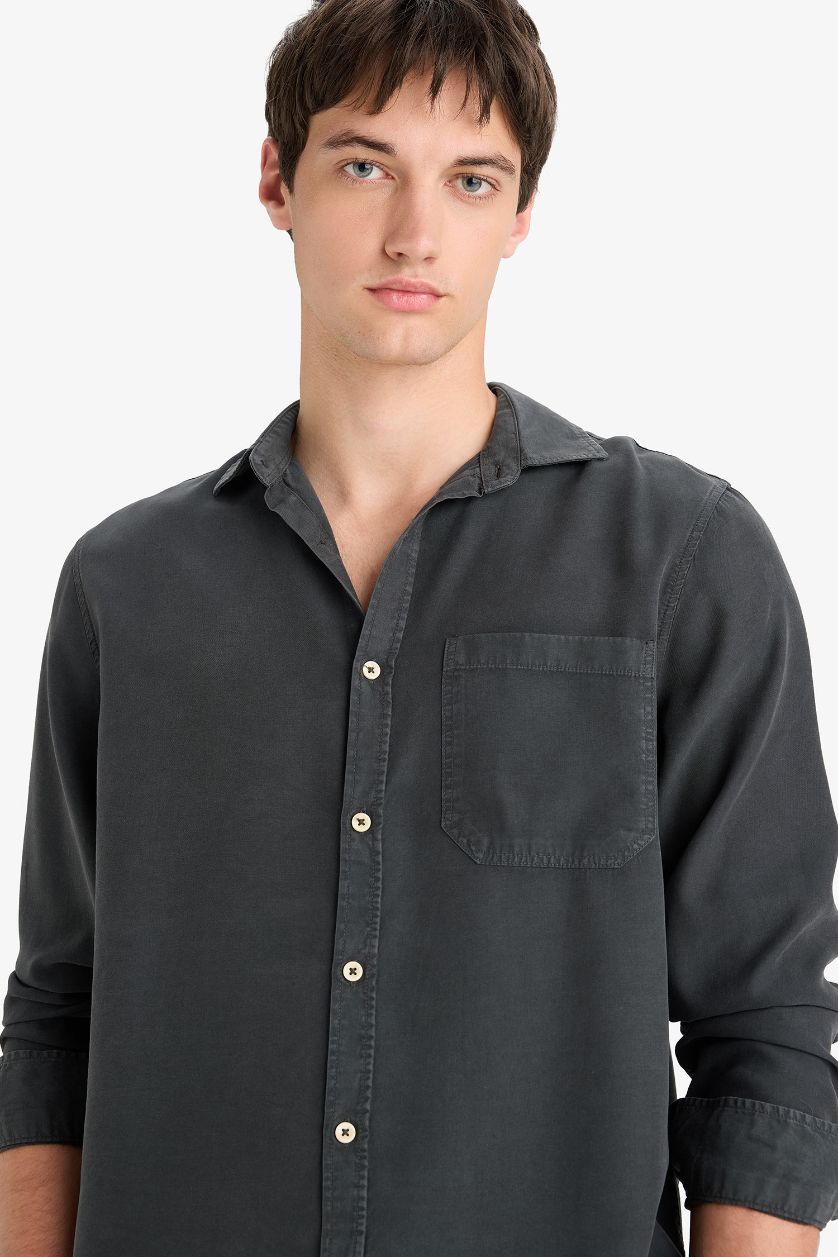 MAN Anthracite Regular Fit Basic Tencel Long Sleeve Shirt