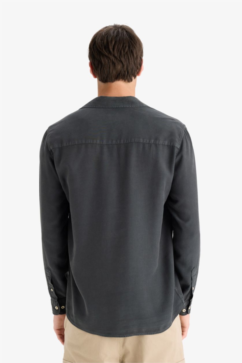 MAN Anthracite Regular Fit Basic Tencel Long Sleeve Shirt