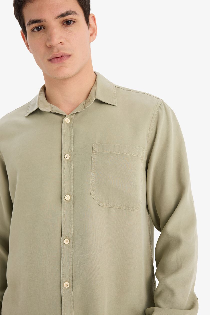 رجال كاكي قميص قماش ايوسل قصة عادية