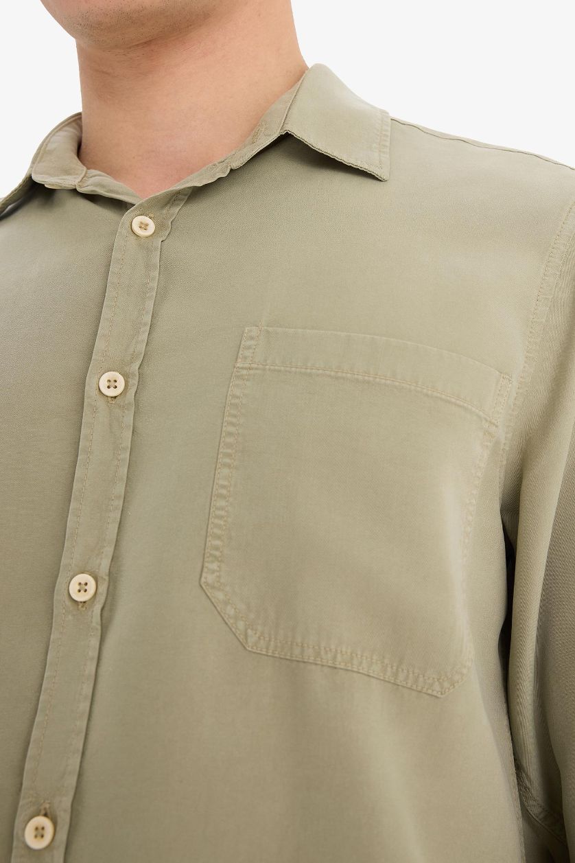 رجال كاكي قميص قماش ايوسل قصة عادية