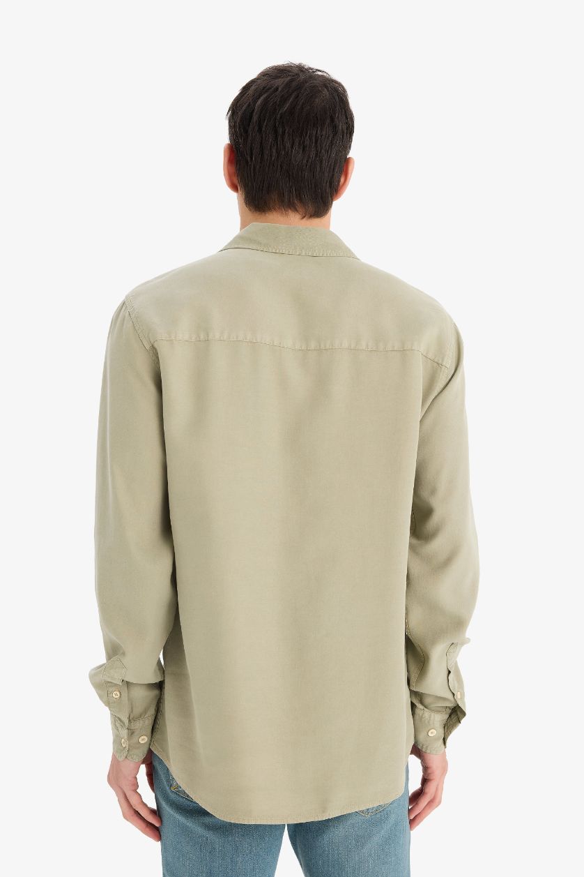 رجال كاكي قميص قماش ايوسل قصة عادية