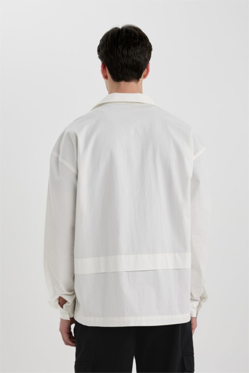 Man Ecru Oversize Pocket Long Sleeve Shirt