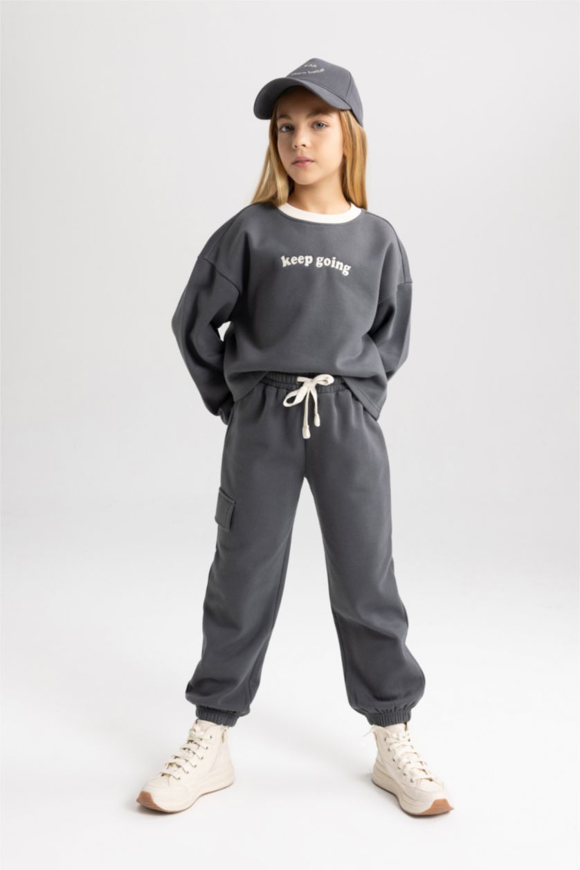 GIRLS & TEENS Anthracite Girl Printed Sweatshirt Sweatpants 2 Piece Set