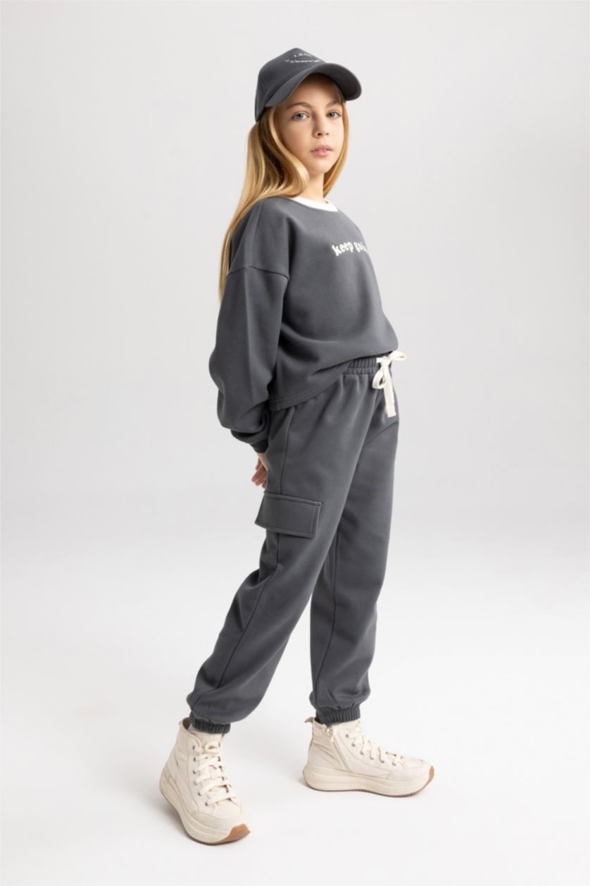 GIRLS & TEENS Anthracite Girl Printed Sweatshirt Sweatpants 2 Piece Set