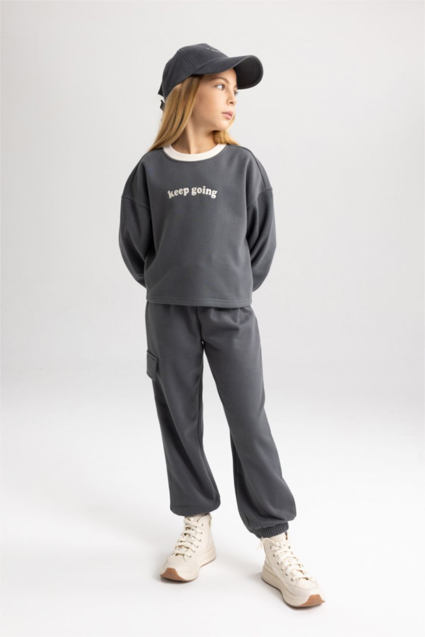 GIRLS & TEENS Anthracite Girl Printed Sweatshirt Sweatpants 2 Piece Set