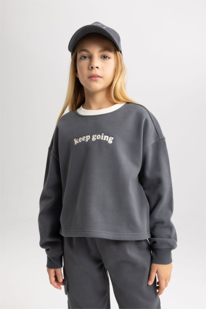 GIRLS & TEENS Anthracite Girl Printed Sweatshirt Sweatpants 2 Piece Set