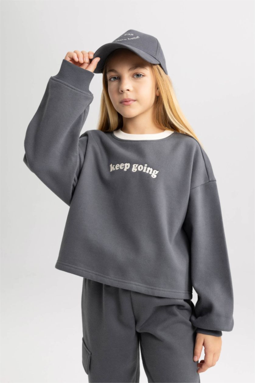 GIRLS & TEENS Anthracite Girl Printed Sweatshirt Sweatpants 2 Piece Set