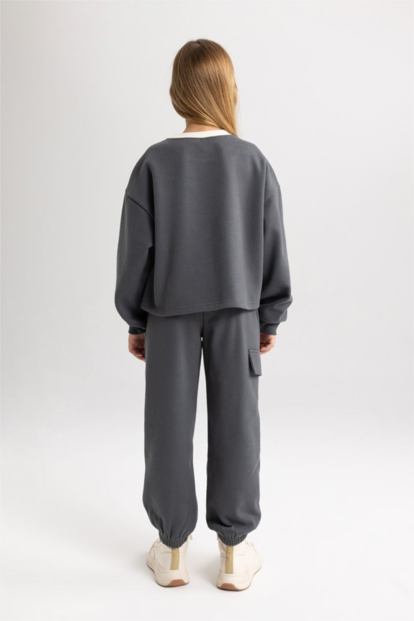 GIRLS & TEENS Anthracite Girl Printed Sweatshirt Sweatpants 2 Piece Set