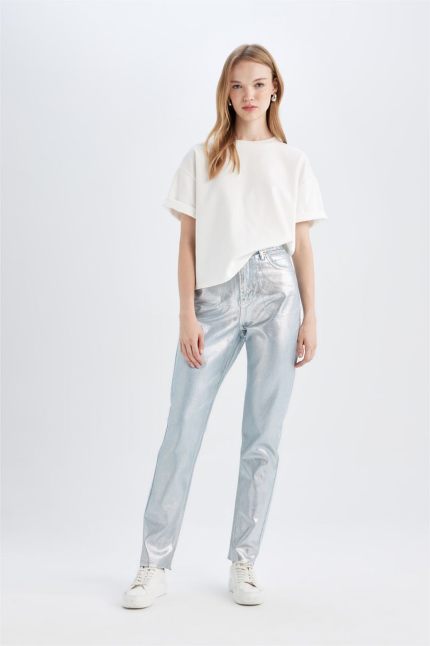 Woman Blue Straight Fit Denim Trousers