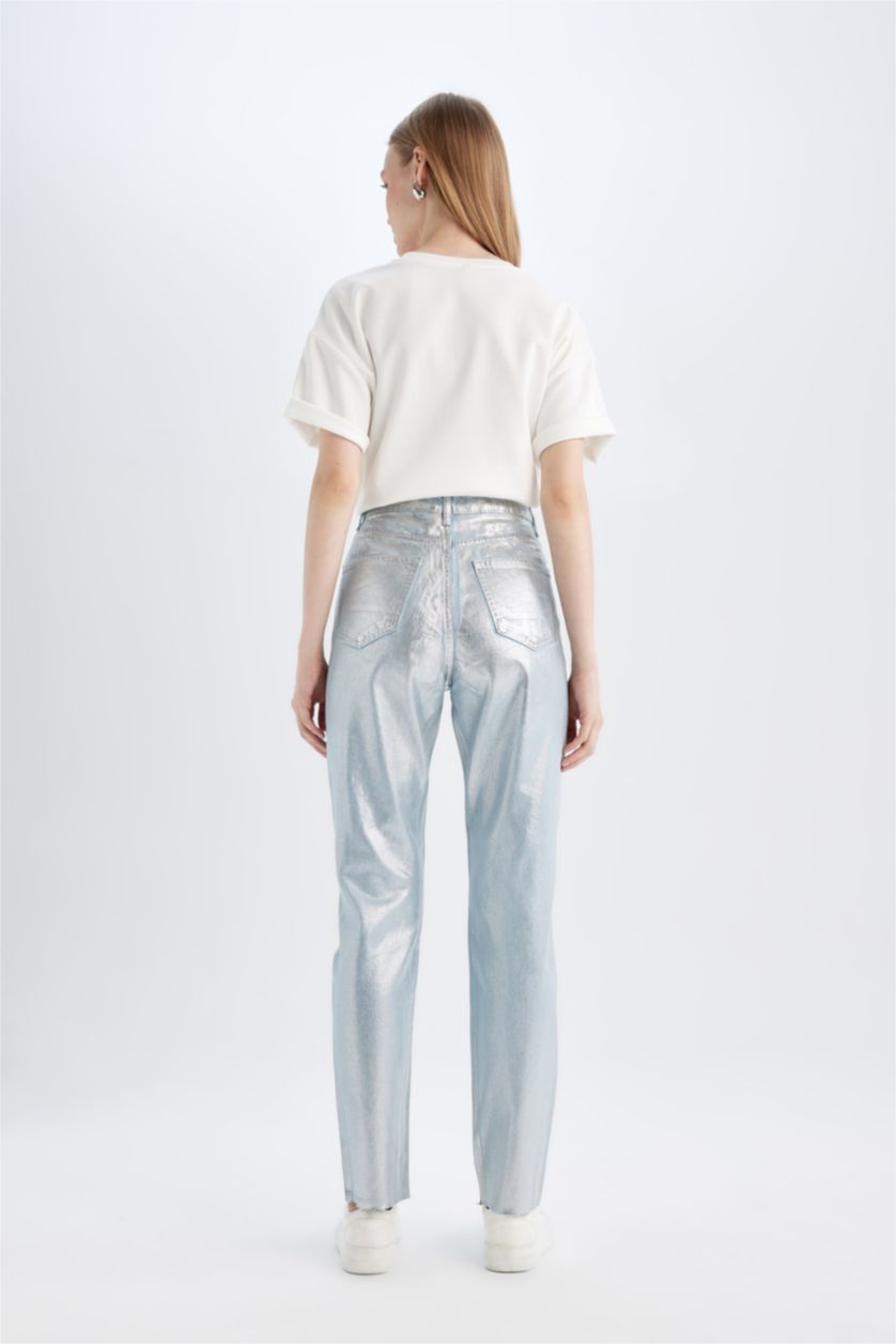 Woman Blue Straight Fit Denim Trousers
