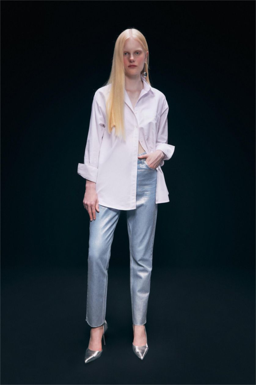 Woman Blue Straight Fit Denim Trousers