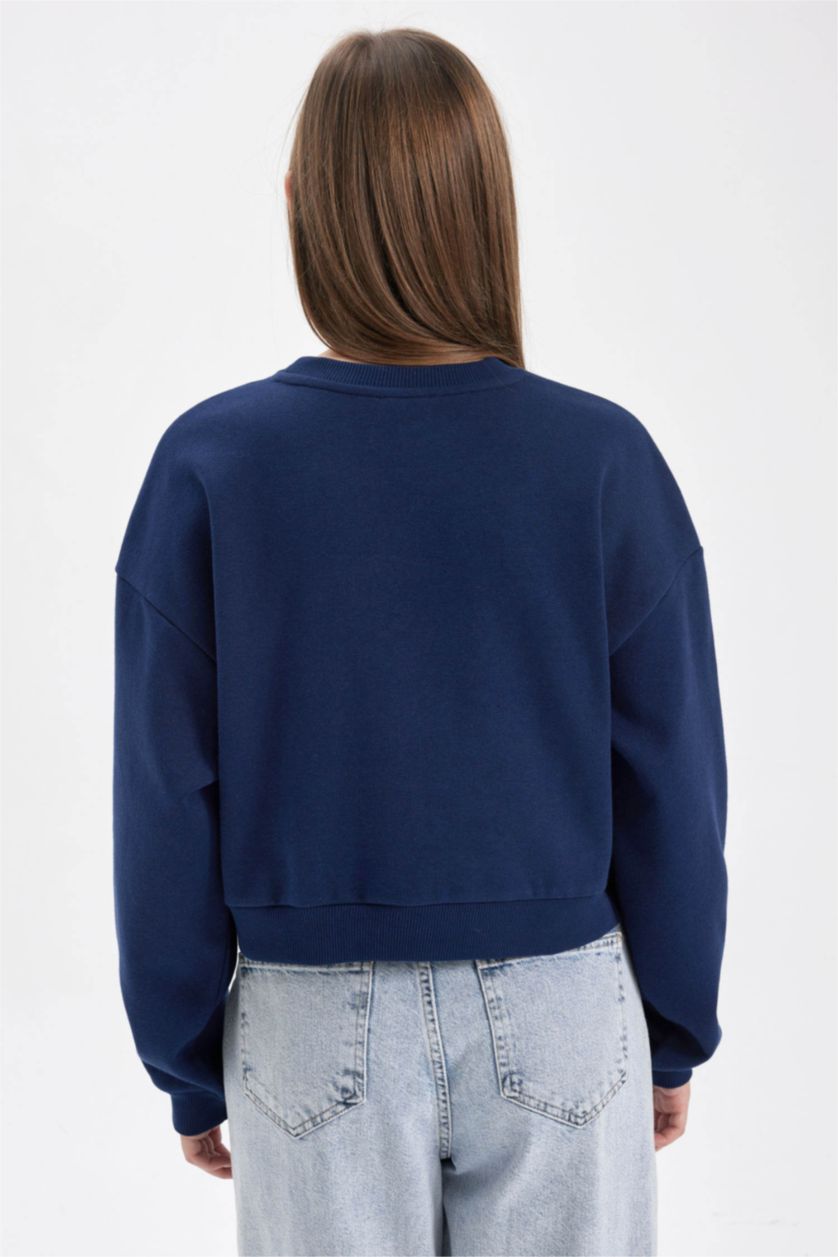 Жіночий Синій Oversize Fit Thick Sweatshirt Fabric Sweatshirt