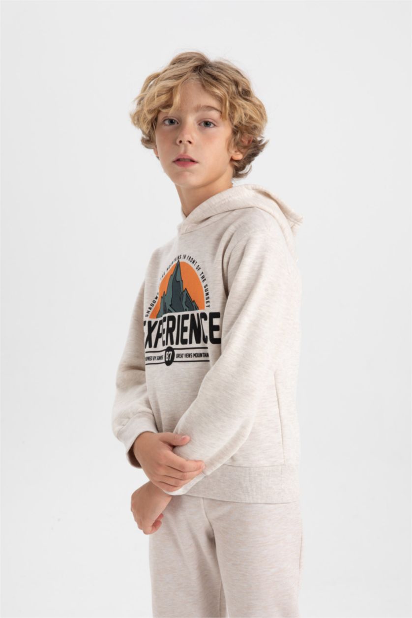 أولاد ميلانج بيج سويت شيرت ولادي قصة عادية بغطاء للرأس